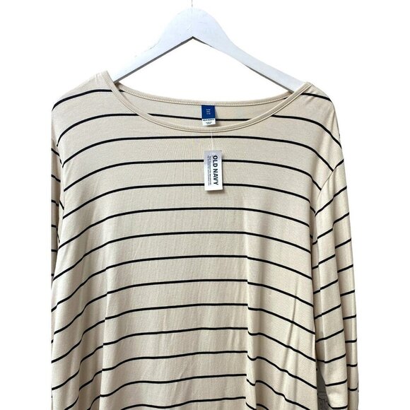 OLD NAVY Long Sleeve Tee Size XXL Womens Nautical Stripe Top Beige Black - Picture 2 of 8